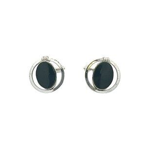 Estate Destino Sterling Silver‎ & Black Onyx Oval Shaped Modernist Cufflinks! 55